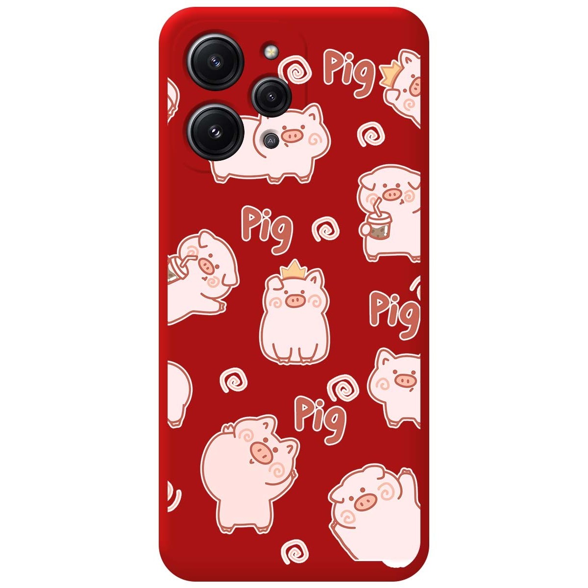 Funda Silicona Líquida Roja compatible con Xiaomi Redmi 12 diseño Cerdos Dibujos