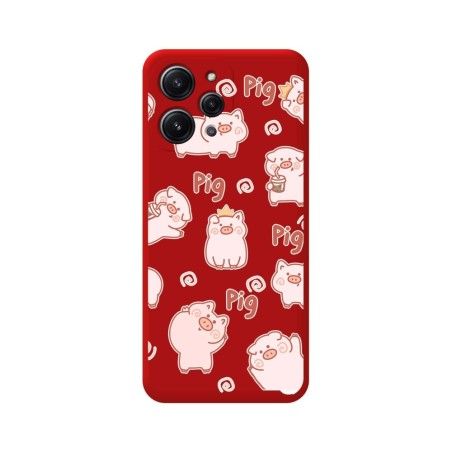 Funda Silicona Líquida Roja compatible con Xiaomi Redmi 12 diseño Cerdos Dibujos