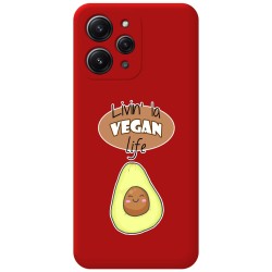 Funda Silicona Líquida Roja compatible con Xiaomi Redmi 12 diseño Vegan Life Dibujos