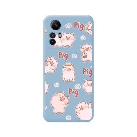 Funda Silicona Líquida Azul compatible con Xiaomi Redmi Note 12S diseño Cerdos Dibujos