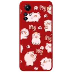 Funda Silicona Líquida Roja compatible con Xiaomi Redmi Note 12S diseño Cerdos Dibujos