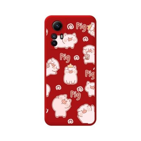 Funda Silicona Líquida Roja compatible con Xiaomi Redmi Note 12S diseño Cerdos Dibujos