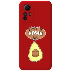Funda Silicona Líquida Roja compatible con Xiaomi Redmi Note 12S diseño Vegan Life Dibujos