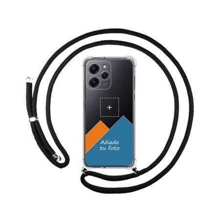 Personaliza tu Funda Colgante Transparente para Xiaomi Redmi 12 con Cordon Negro Dibujo Personalizada