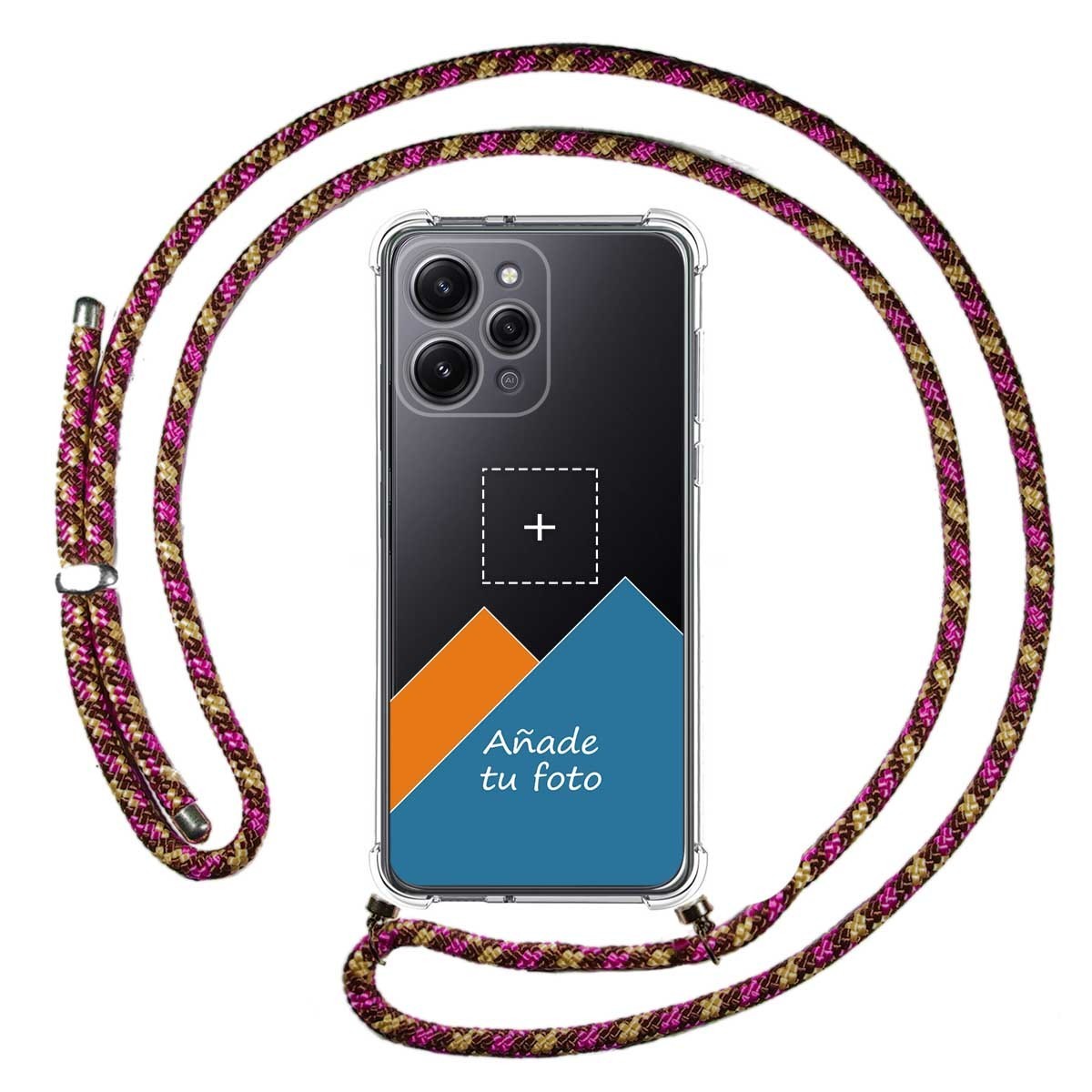 Personaliza tu Funda Colgante Transparente para Xiaomi Redmi 12 con Cordon Rosa / Dorado Dibujo Personalizada