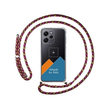 Personaliza tu Funda Colgante Transparente para Xiaomi Redmi 12 con Cordon Rosa / Dorado Dibujo Personalizada