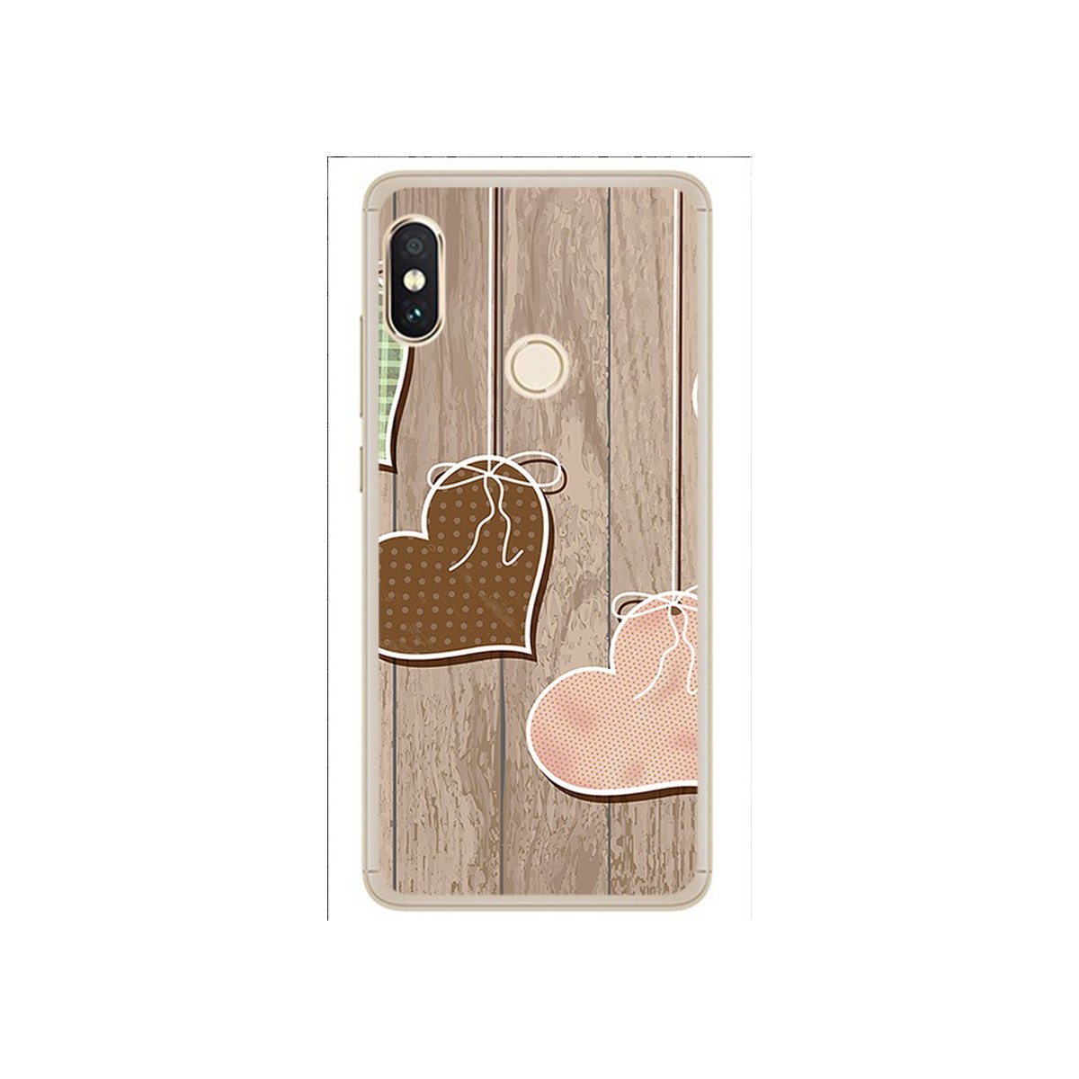 Funda Gel Tpu para Xiaomi Redmi Note 5 / Note 5 Pro Diseño Corazones Madera Dibujos
