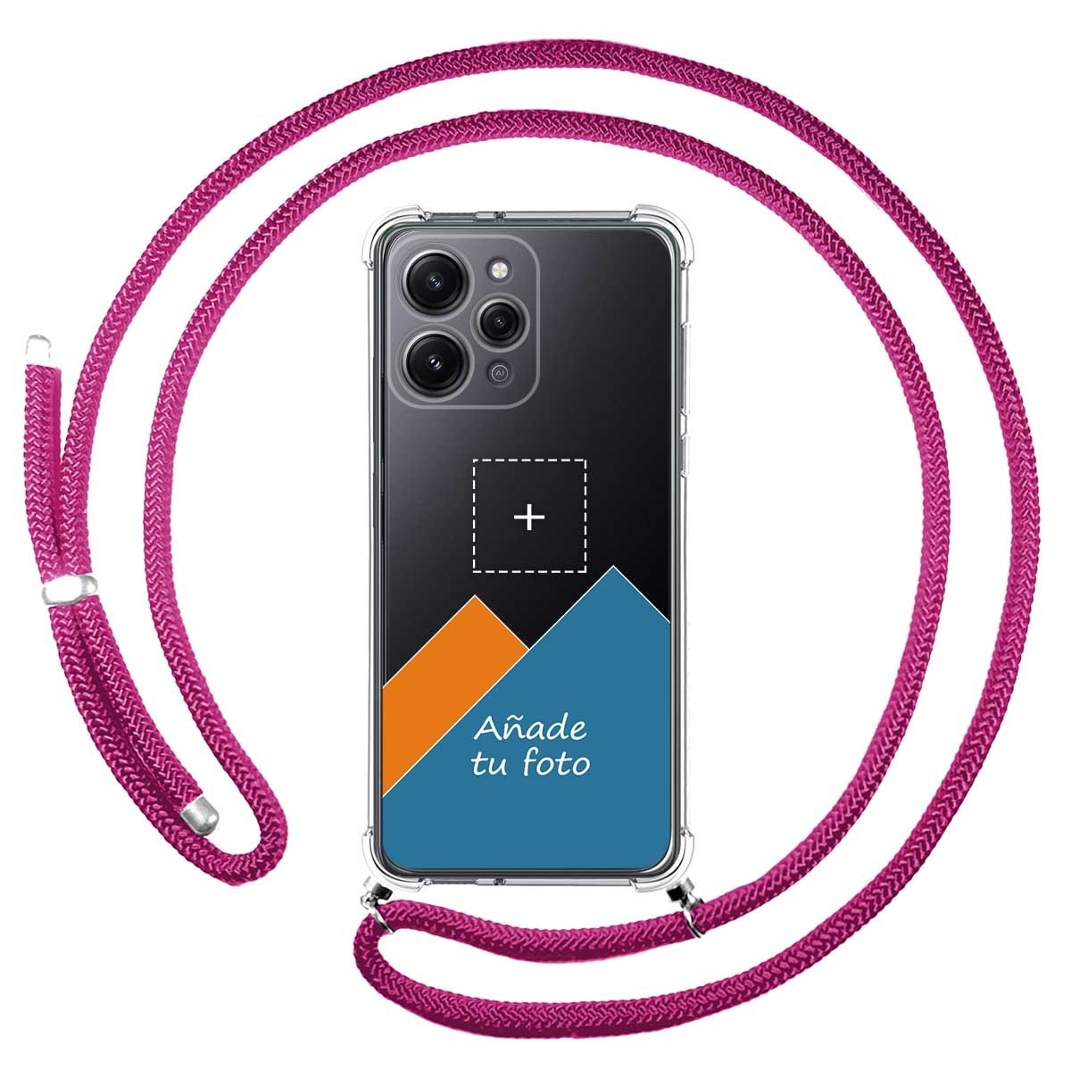 Personaliza tu Funda Colgante Transparente para Xiaomi Redmi 12 con Cordon Rosa Fucsia Dibujo Personalizada