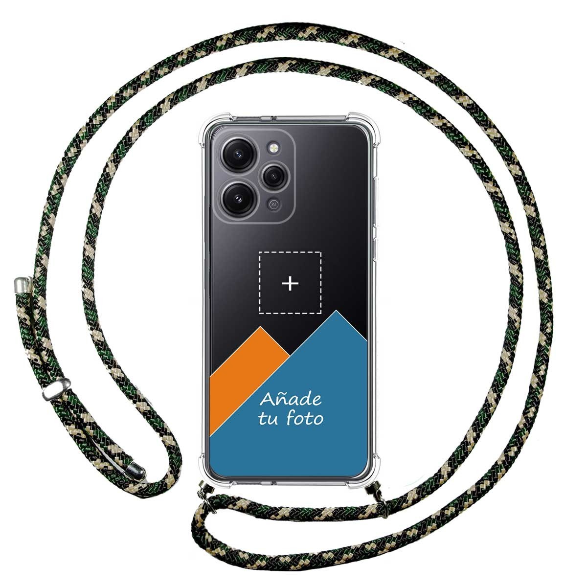 Personaliza tu Funda Colgante Transparente para Xiaomi Redmi 12 con Cordon Verde / Dorado Dibujo Personalizada