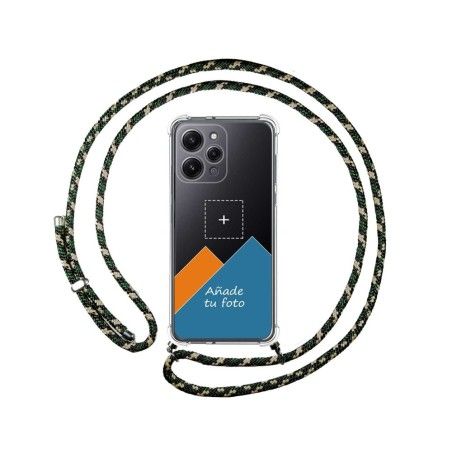 Personaliza tu Funda Colgante Transparente para Xiaomi Redmi 12 con Cordon Verde / Dorado Dibujo Personalizada