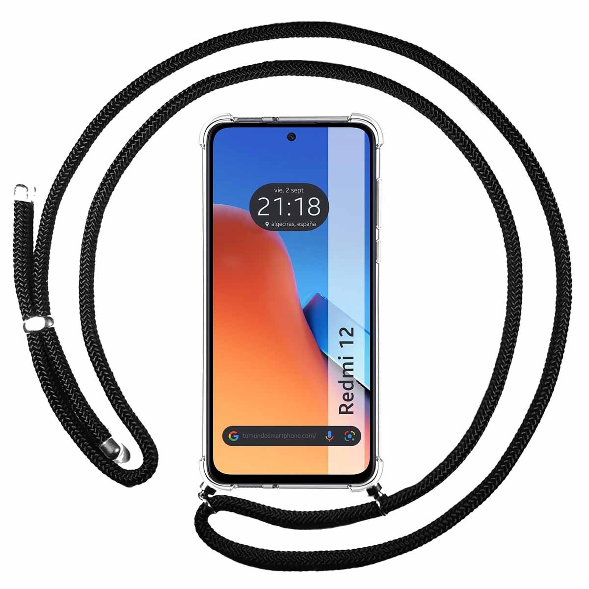 Funda Colgante Transparente compatible con Xiaomi Redmi 12 con Cordon Negro