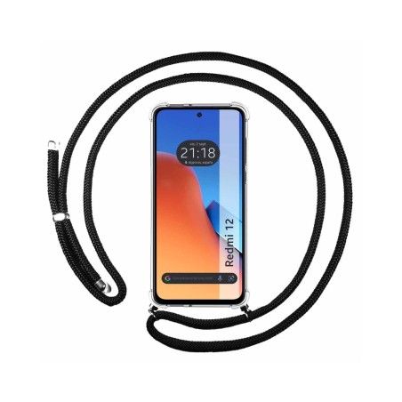 Funda Colgante Transparente compatible con Xiaomi Redmi 12 con Cordon Negro
