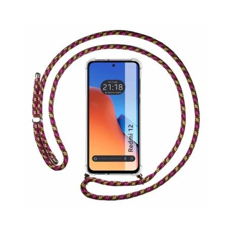 Funda Colgante Transparente compatible con Xiaomi Redmi 12 con Cordon Rosa / Dorado