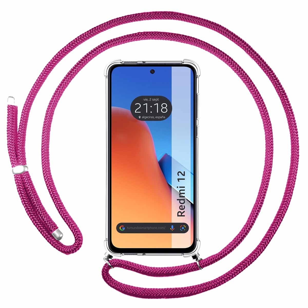 Funda Colgante Transparente compatible con Xiaomi Redmi 12 con Cordon Rosa Fucsia