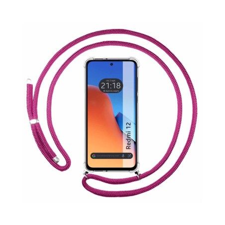Funda Colgante Transparente compatible con Xiaomi Redmi 12 con Cordon Rosa Fucsia