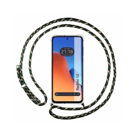 Funda Colgante Transparente compatible con Xiaomi Redmi 12 con Cordon Verde / Dorado