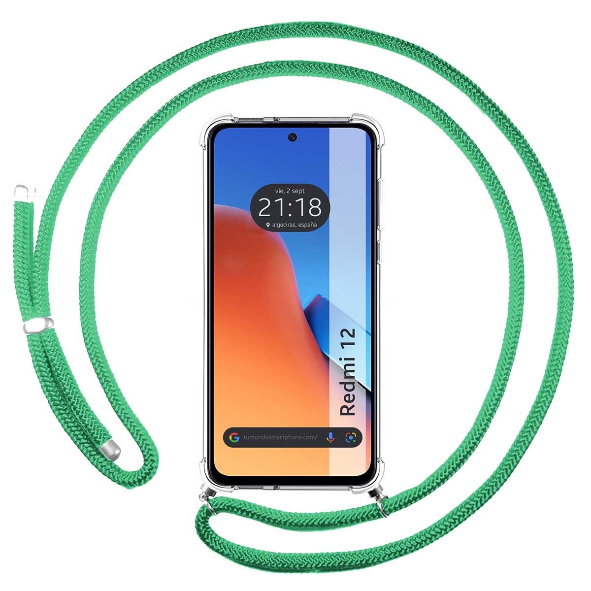 Funda Colgante Transparente compatible con Xiaomi Redmi 12 con Cordon Verde Agua