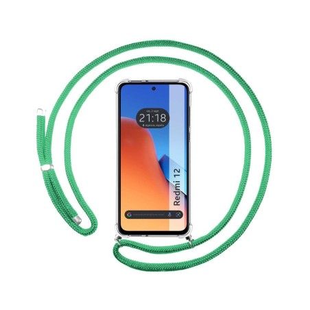 Funda Colgante Transparente compatible con Xiaomi Redmi 12 con Cordon Verde Agua