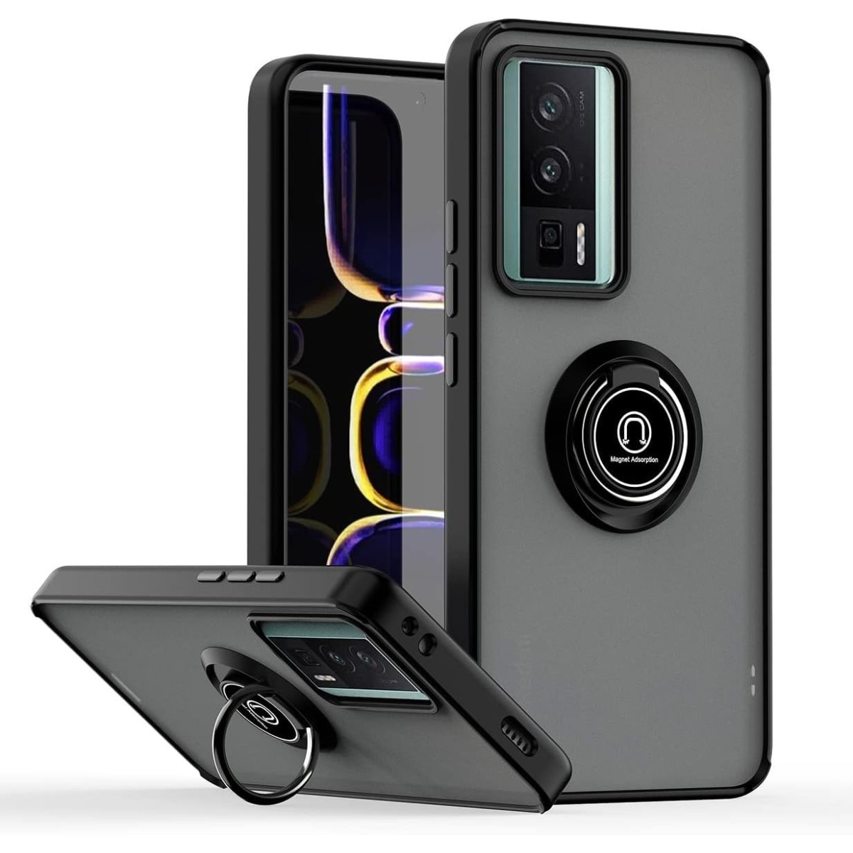 Funda Mate con Borde Negro y Anillo Giratorio 360 compatible con Xiaomi Poco F5 Pro 5G