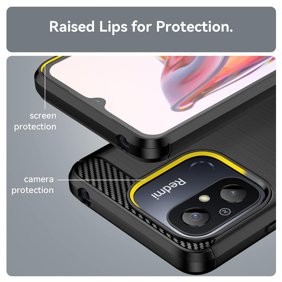 Funda Gel Tpu Tipo Carbon Negra compatible con Xiaomi Redmi 12C