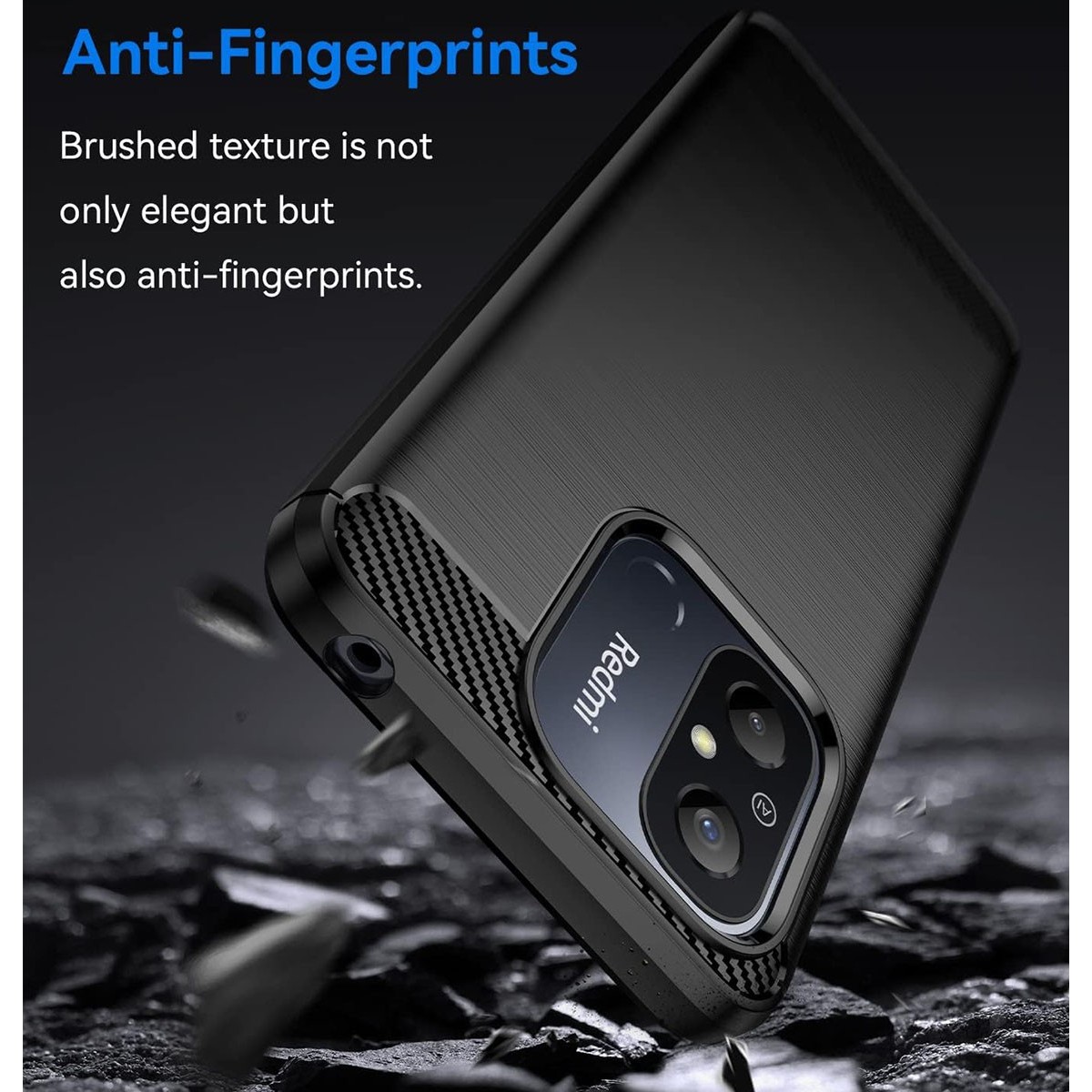 Funda Gel Tpu Tipo Carbon Negra compatible con Xiaomi Redmi 12C