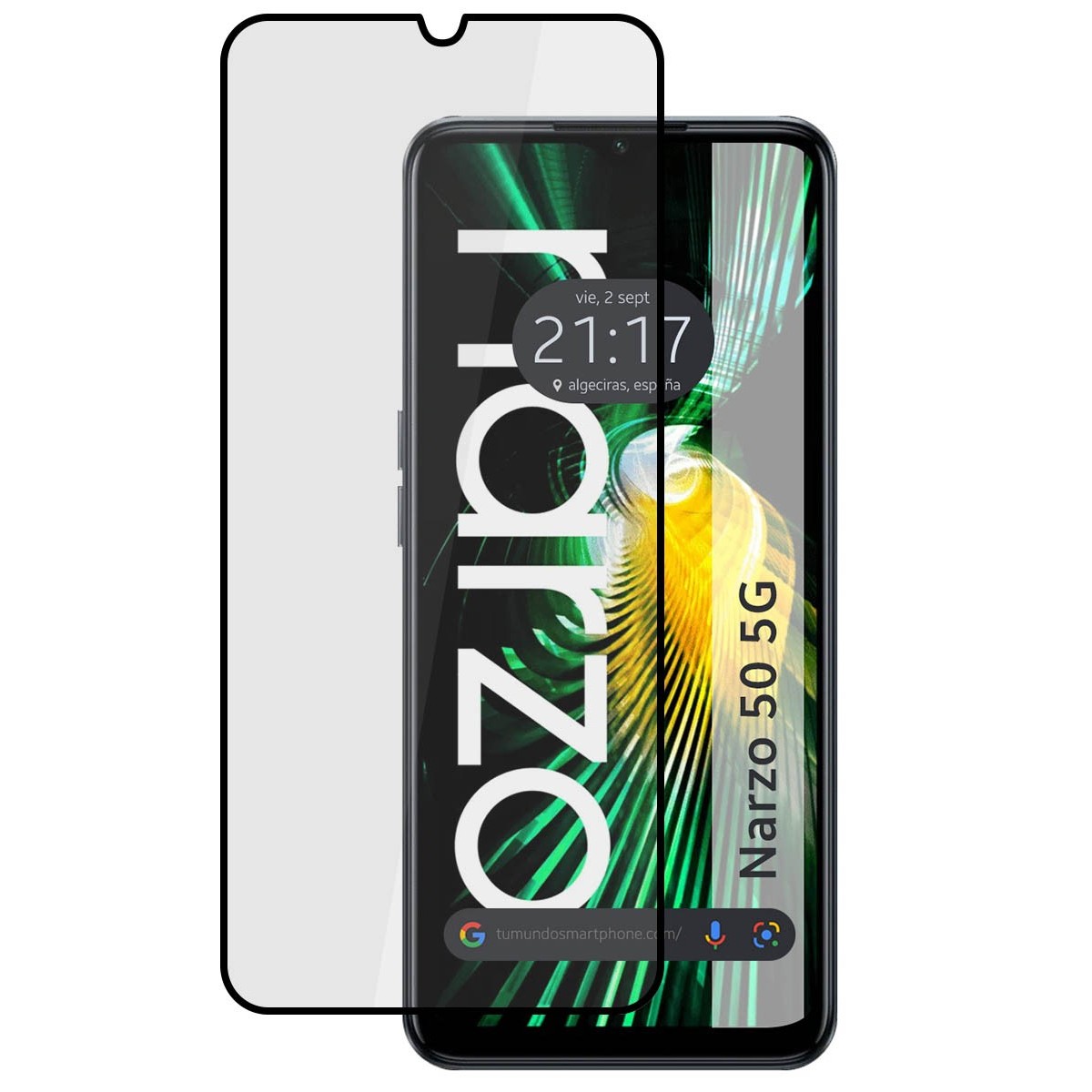 Protector Cristal Templado Completo 5D Full Glue Negro para Realme Narzo 50 5G Vidrio