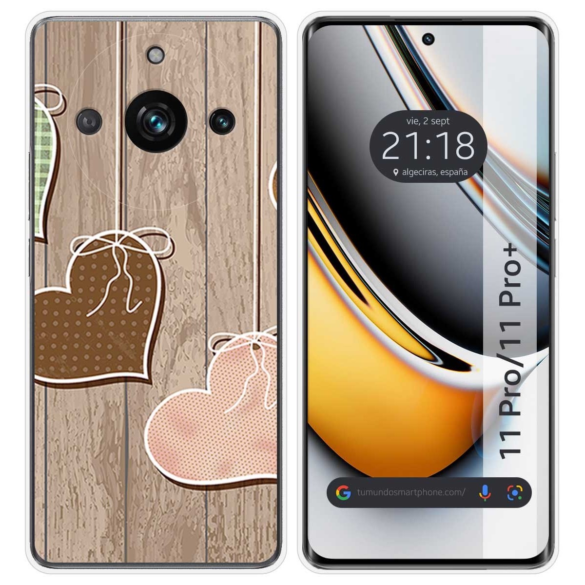 Funda Silicona para Realme 11 Pro / 11 Pro+ Plus 5G diseño Corazones Madera Dibujos