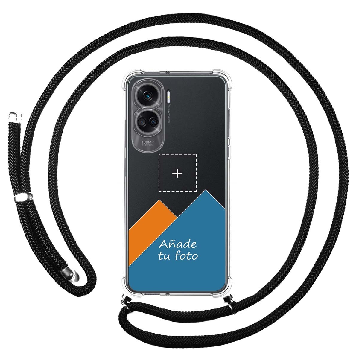 Huawei Honor 90 lite 5G Personaliza tu Funda Antigolpes con cordón Negro  con tu Fotografía