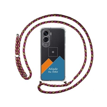 Personaliza tu Funda Colgante Transparente para Huawei Honor 90 lite 5G con Cordon Rosa / Dorado Dibujo Personalizada