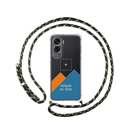 Personaliza tu Funda Colgante Transparente para Huawei Honor 90 lite 5G con Cordon Verde / Dorado Dibujo Personalizada