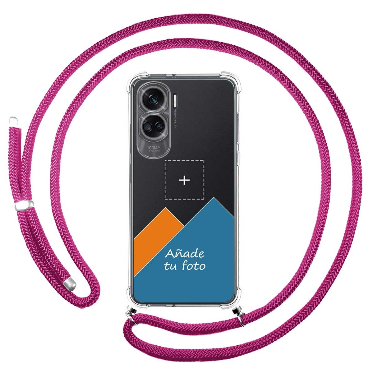 Personaliza tu Funda Colgante Transparente para Huawei Honor 90 lite 5G con Cordon Rosa Fucsia Dibujo Personalizada