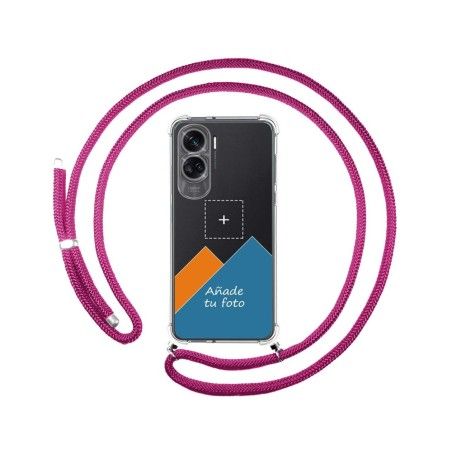 Personaliza tu Funda Colgante Transparente para Huawei Honor 90 lite 5G con Cordon Rosa Fucsia Dibujo Personalizada