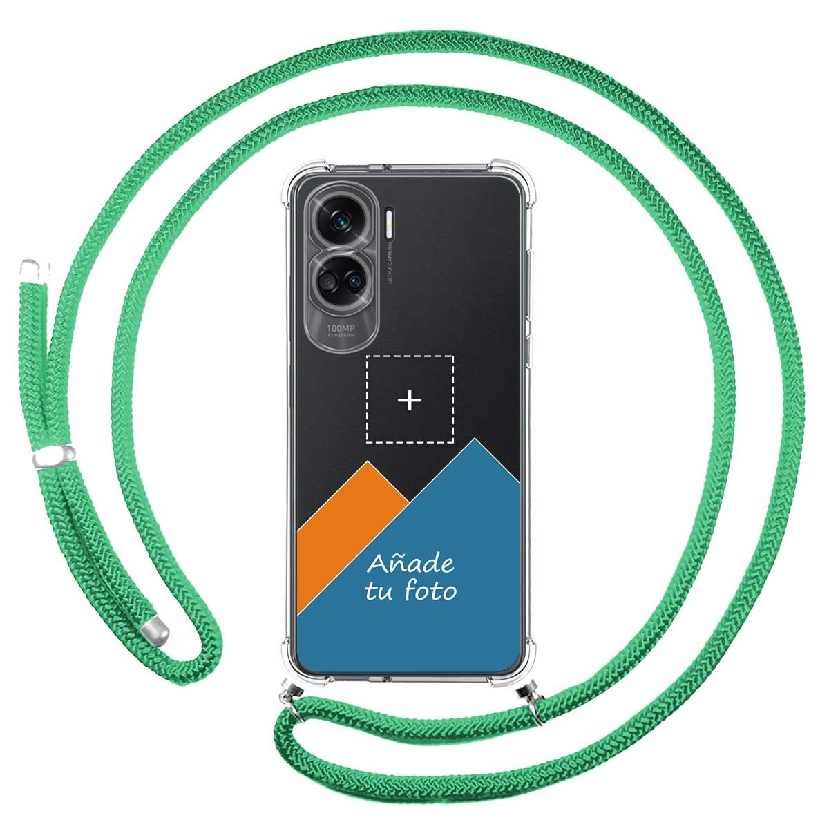 Personaliza tu Funda Colgante Transparente para Huawei Honor 90 lite 5G con Cordon Verde Agua Dibujo Personalizada