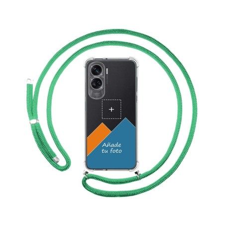 Personaliza tu Funda Colgante Transparente para Huawei Honor 90 lite 5G con Cordon Verde Agua Dibujo Personalizada