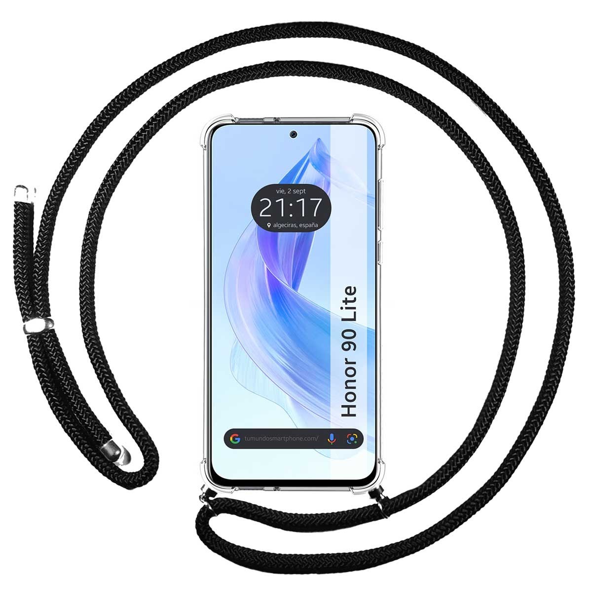Funda Colgante Transparente compatible con Huawei Honor 90 lite 5G con Cordon Negro