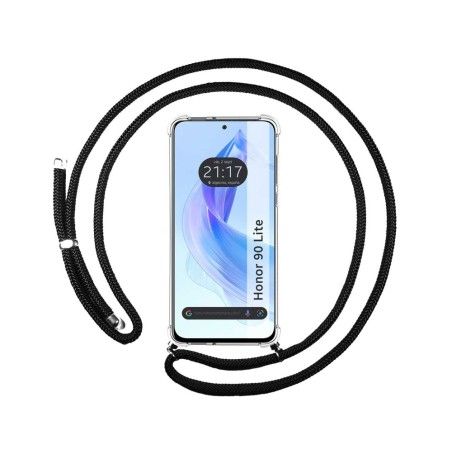 Funda Colgante Transparente compatible con Huawei Honor 90 lite 5G con Cordon Negro
