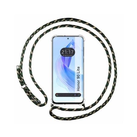 Funda Colgante Transparente compatible con Huawei Honor 90 lite 5G con Cordon Verde / Dorado