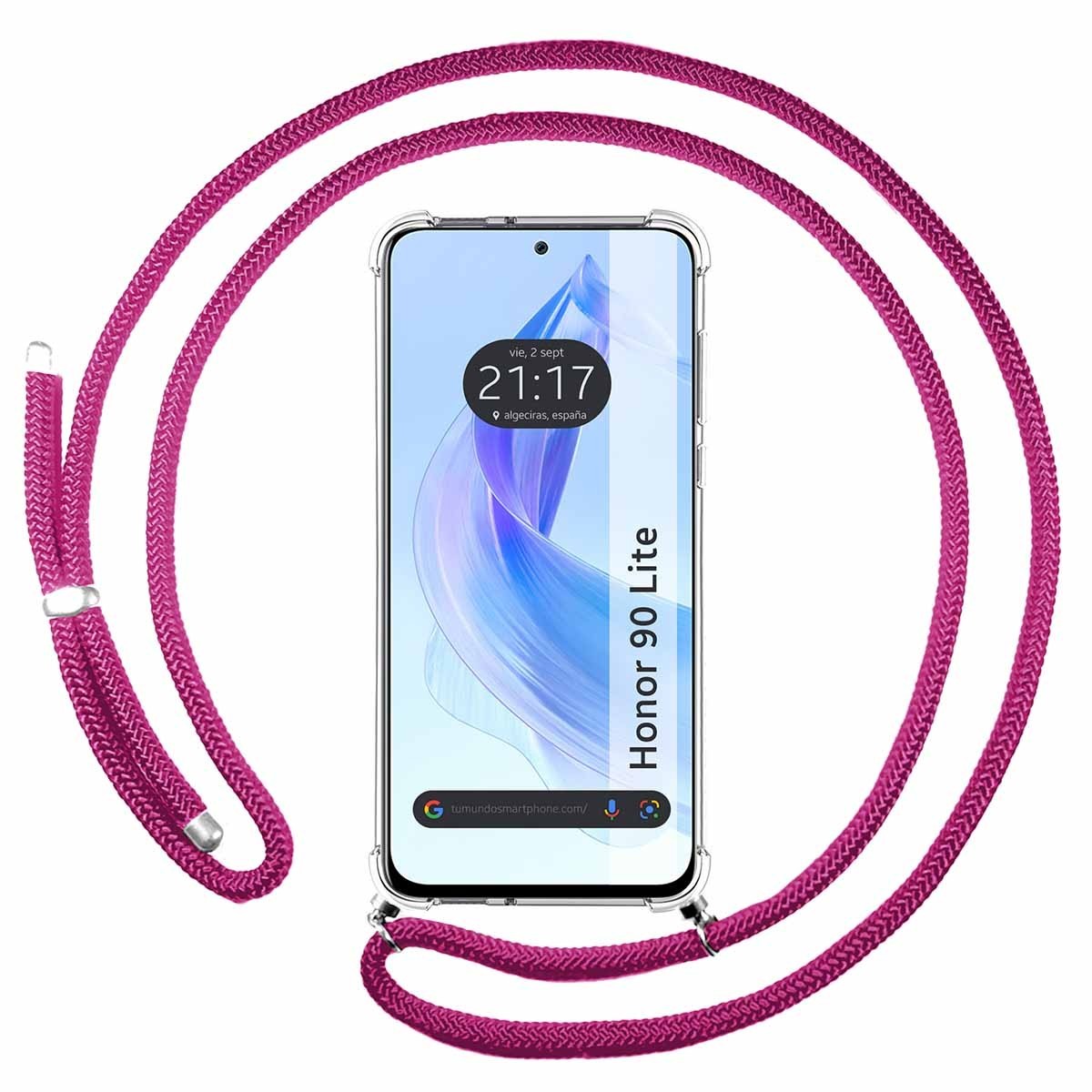 Funda Colgante Transparente compatible con Huawei Honor 90 lite 5G con Cordon Rosa Fucsia