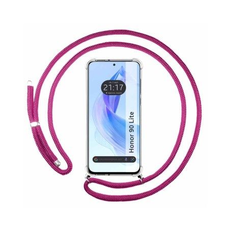 Funda Colgante Transparente compatible con Huawei Honor 90 lite 5G con Cordon Rosa Fucsia