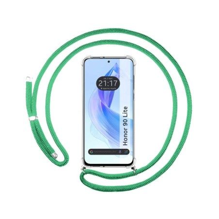 Funda Colgante Transparente compatible con Huawei Honor 90 lite 5G con Cordon Verde Agua
