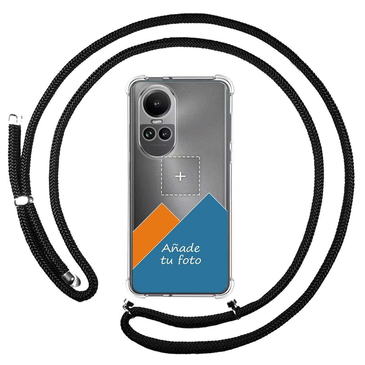 Personaliza tu Funda Colgante Transparente para Oppo Reno 10 5G / 10 Pro 5G con Cordon Negro Dibujo Personalizada