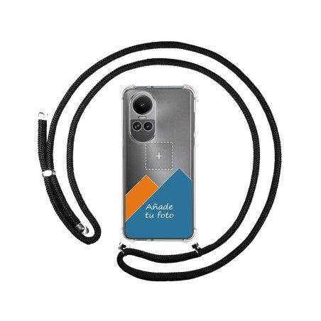 Personaliza tu Funda Colgante Transparente para Oppo Reno 10 5G / 10 Pro 5G con Cordon Negro Dibujo Personalizada