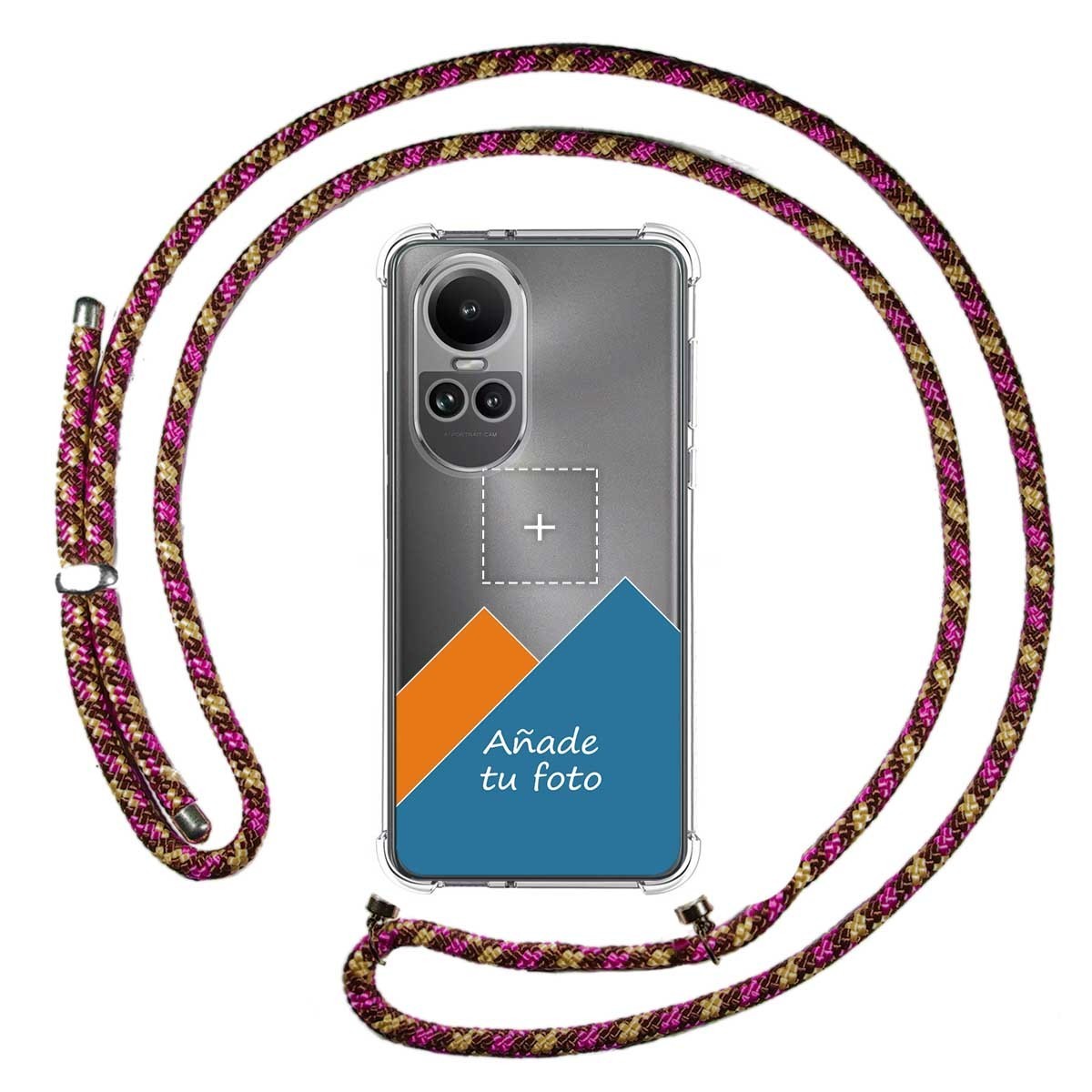 Personaliza tu Funda Colgante Transparente para Oppo Reno 10 5G / 10 Pro 5G con Cordon Rosa / Dorado Dibujo Personalizada