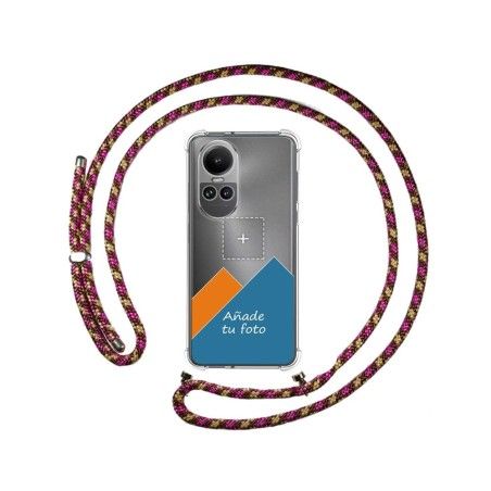 Personaliza tu Funda Colgante Transparente para Oppo Reno 10 5G / 10 Pro 5G con Cordon Rosa / Dorado Dibujo Personalizada