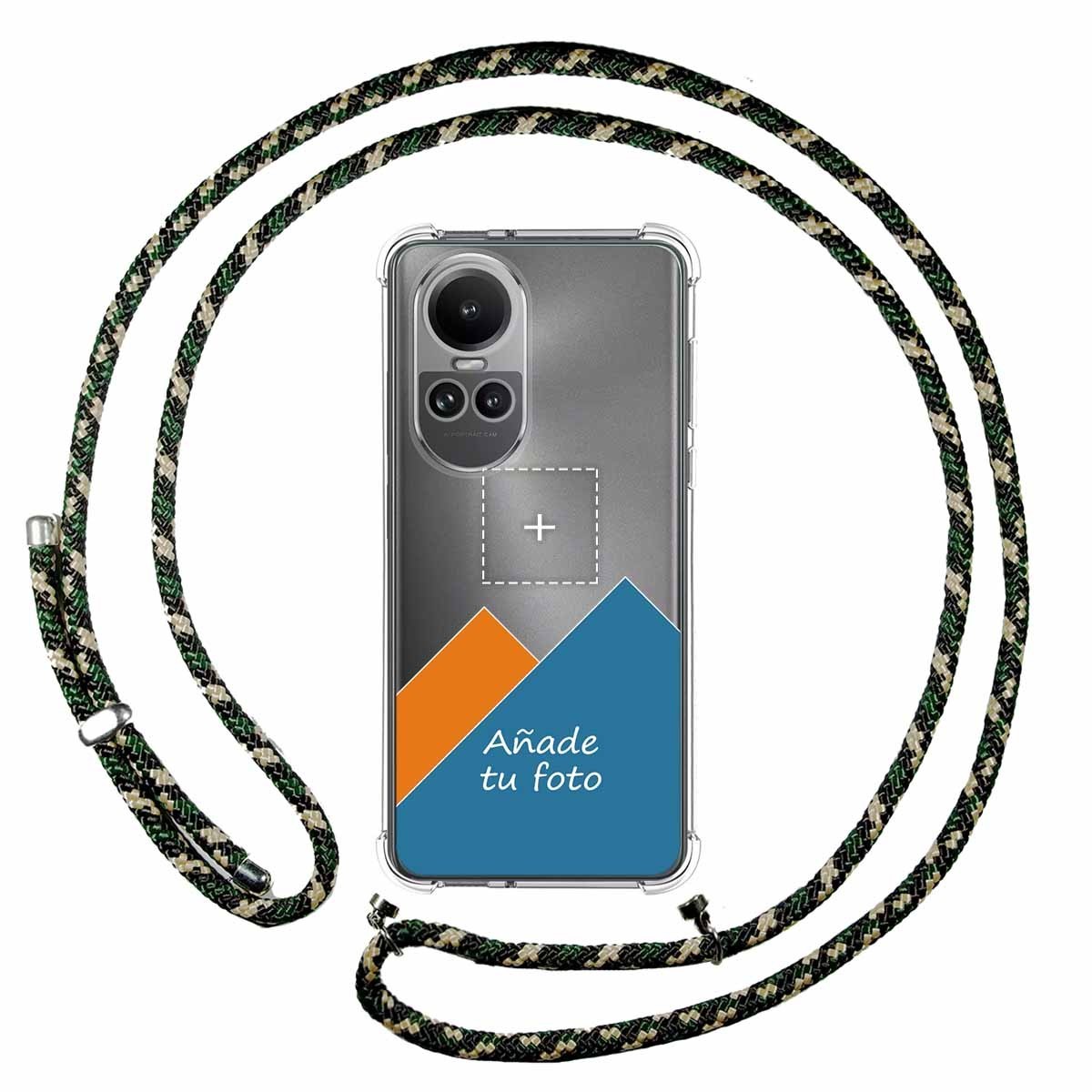 Personaliza tu Funda Colgante Transparente para Oppo Reno 10 5G / 10 Pro 5G con Cordon Verde / Dorado Dibujo Personalizada