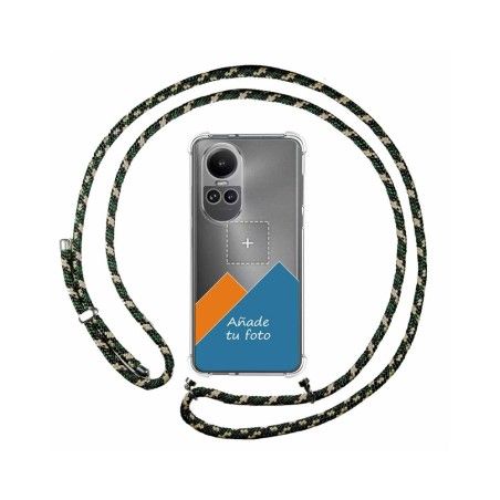 Personaliza tu Funda Colgante Transparente para Oppo Reno 10 5G / 10 Pro 5G con Cordon Verde / Dorado Dibujo Personalizada