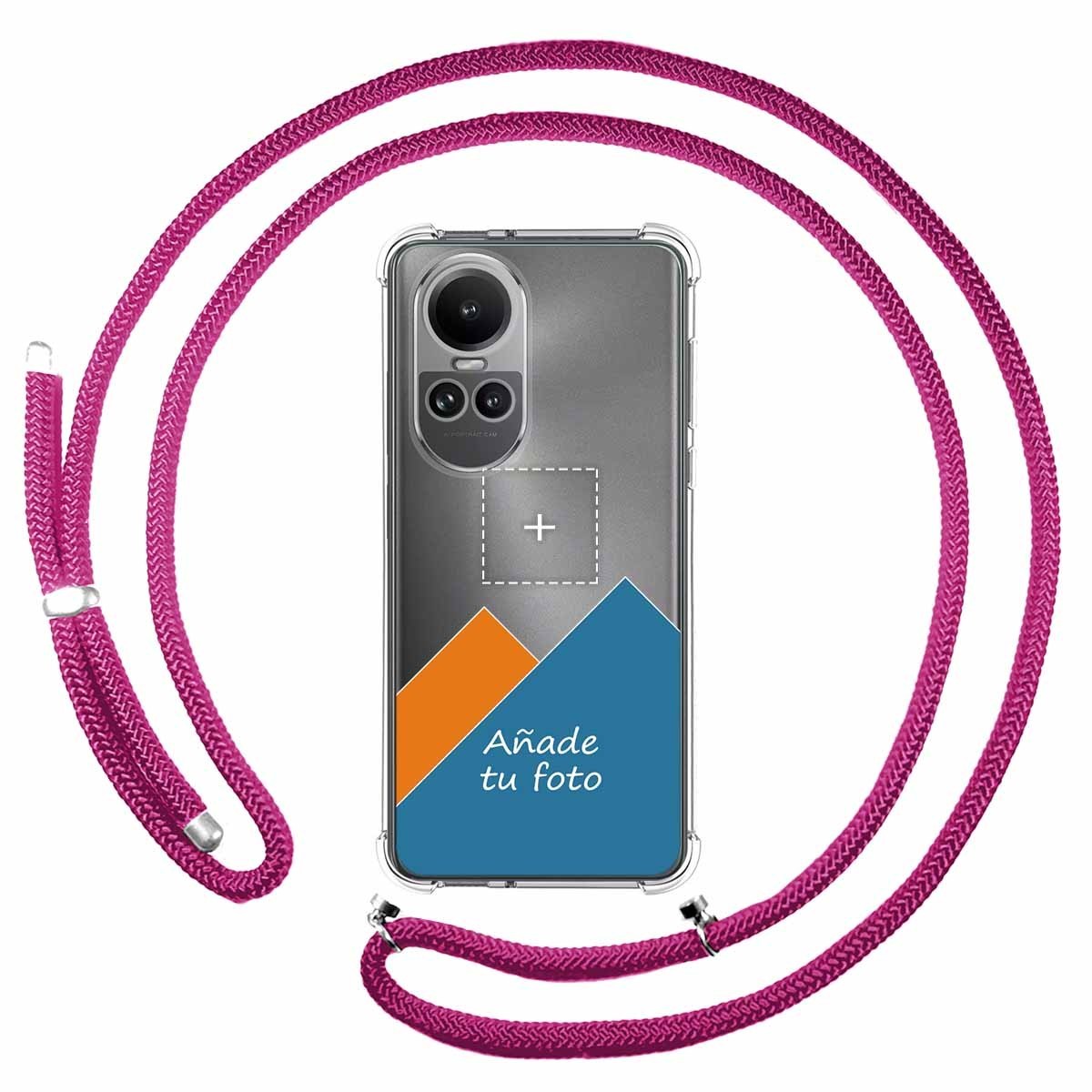 Personaliza tu Funda Colgante Transparente para Oppo Reno 10 5G / 10 Pro 5G con Cordon Rosa Fucsia Dibujo Personalizada