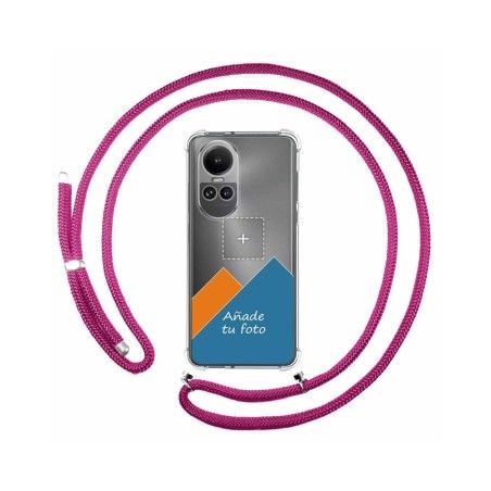 Personaliza tu Funda Colgante Transparente para Oppo Reno 10 5G / 10 Pro 5G con Cordon Rosa Fucsia Dibujo Personalizada