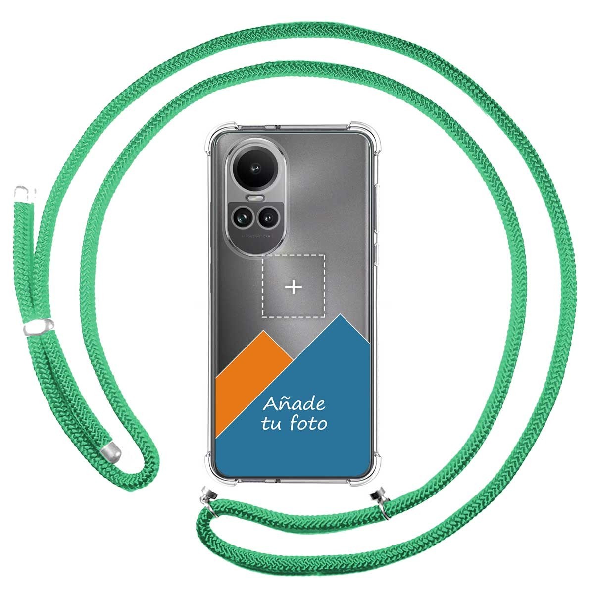 Personaliza tu Funda Colgante Transparente para Oppo Reno 10 5G / 10 Pro 5G con Cordon Verde Agua Dibujo Personalizada