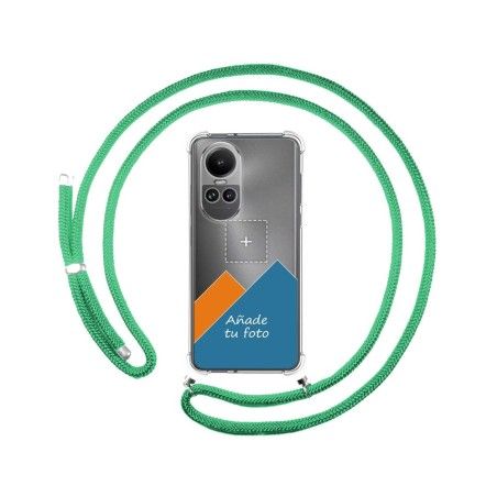 Personaliza tu Funda Colgante Transparente para Oppo Reno 10 5G / 10 Pro 5G con Cordon Verde Agua Dibujo Personalizada